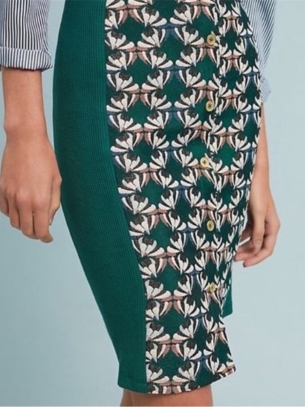 Anthropologie Dolan left coast Pencil Skirt Green Embroidered Size S